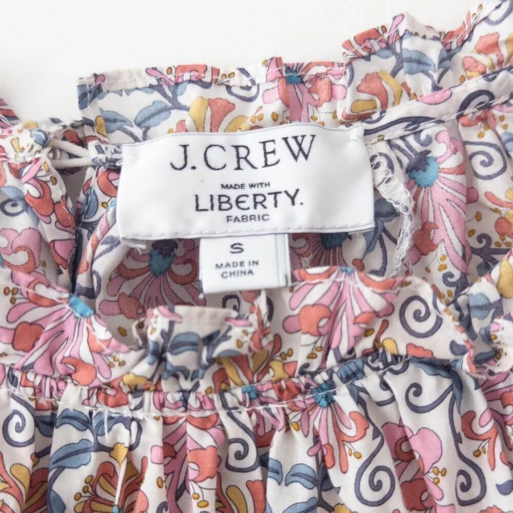 J. Crew x Liberty Honeysuckle Floral Ruffle Neckline Fluted Sleeve Top